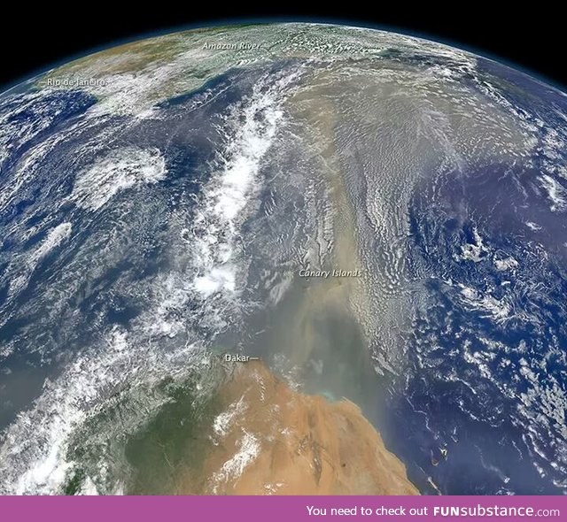 Saharan dust being blown across the Atlantic