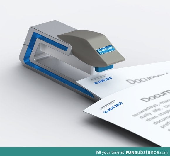A stapler that staples and dates papers