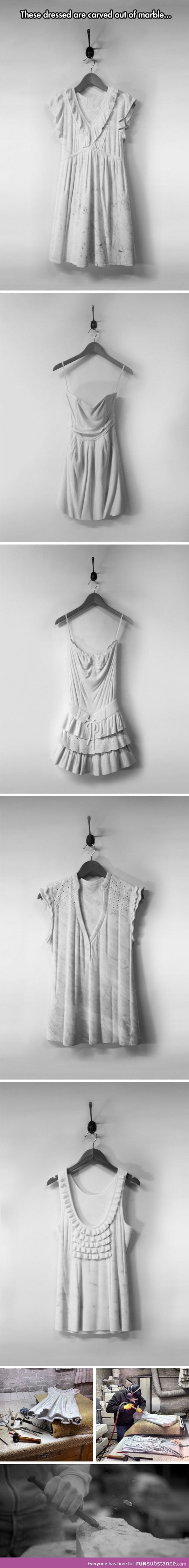 Airy dresses carved from marble