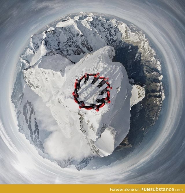 Amazing drone-selfi of climbers on the summit of the Matterhorn