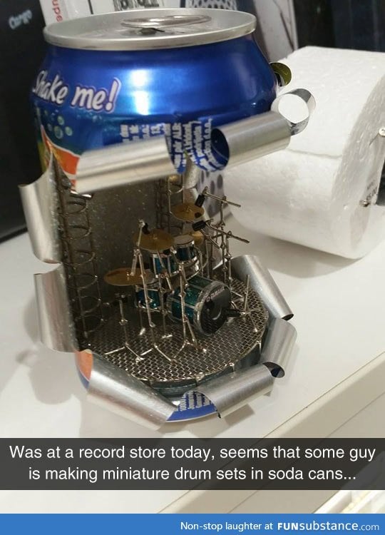 Drum set in a soda can