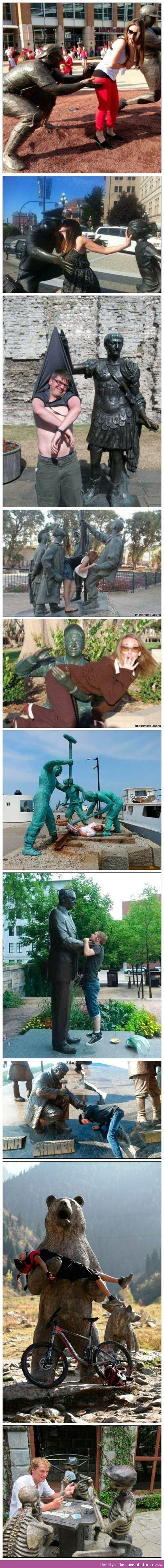 Having fun with statues...