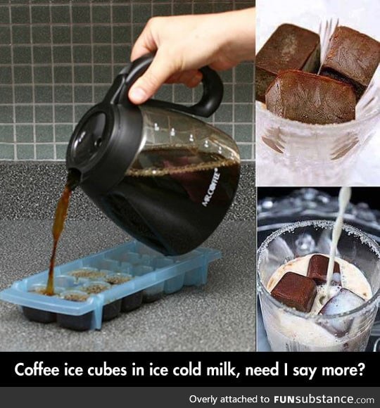 Ice cube coffee in cold milk
