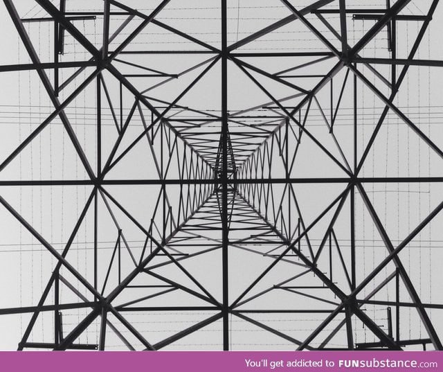 What it looks like to stand directly underneath an electrical tower