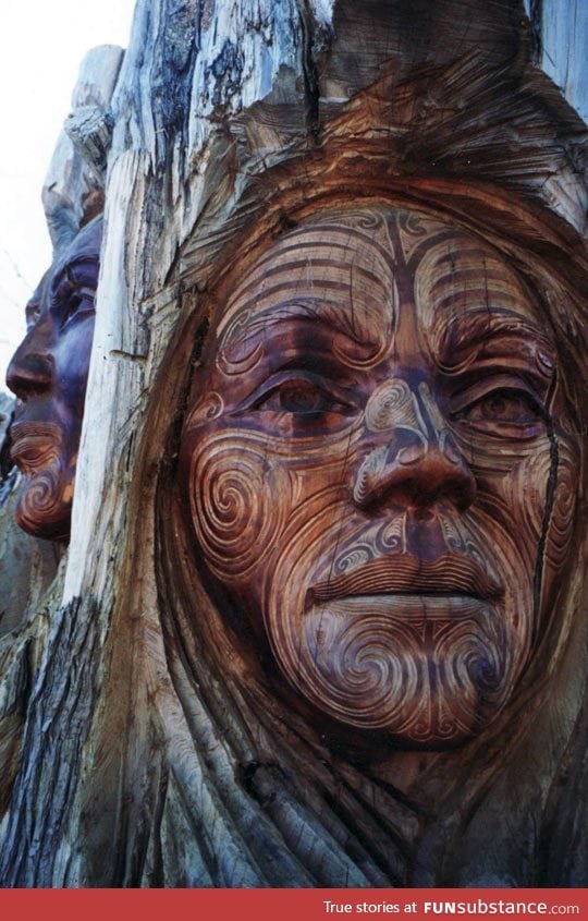 Carved into a tree trunk