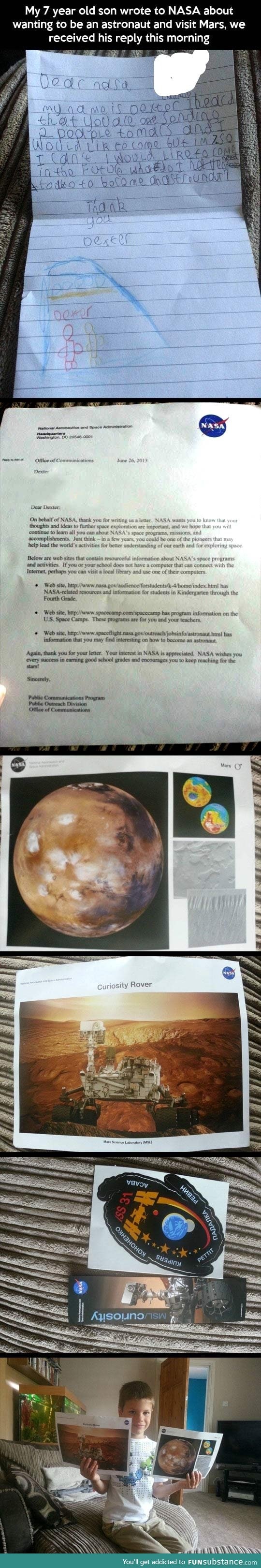 A little boy's letter to nasa