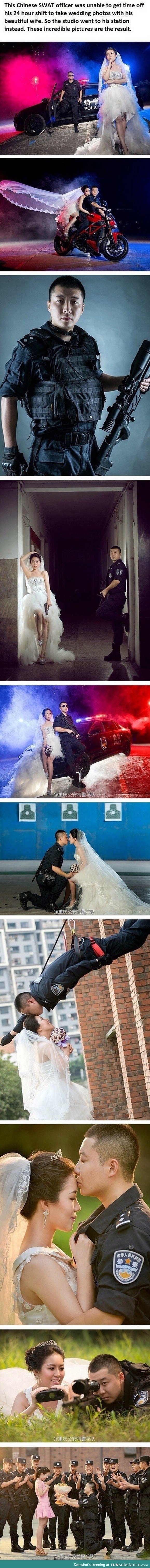 A police marriage photo shoot