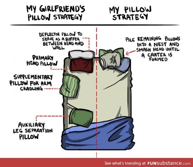 My Girlfriend’s Pillow Strategy Vs Mine.