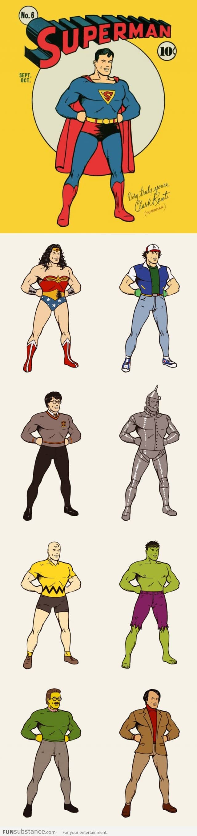 Superman in different costumes