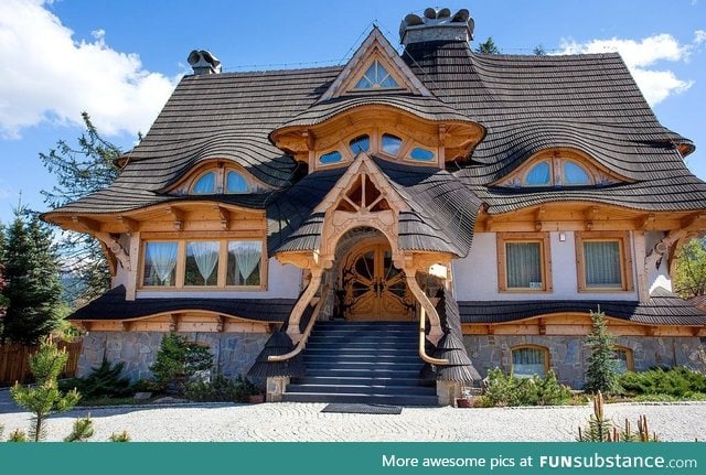 The roof and front door of this house