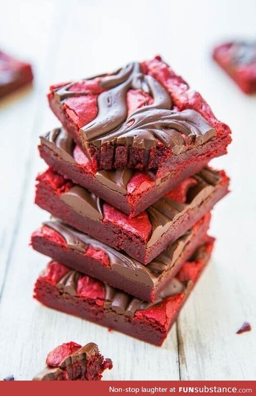 Red velvet chocolate-swirled brownie bars
