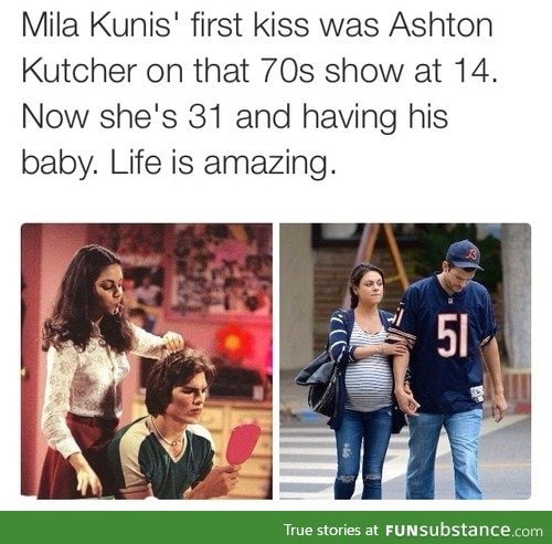 Mila Kunis & Ashton Kutcher - then and now