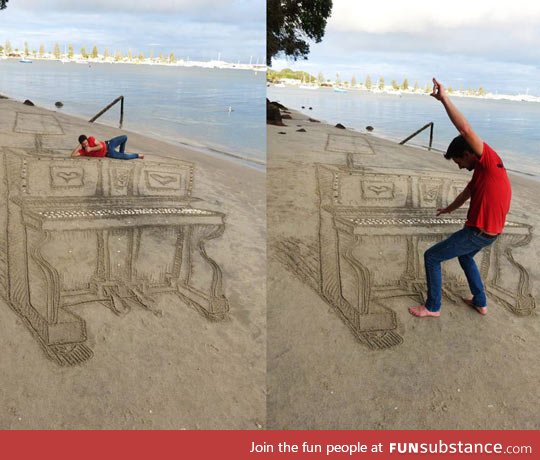 Perspective art at the beach