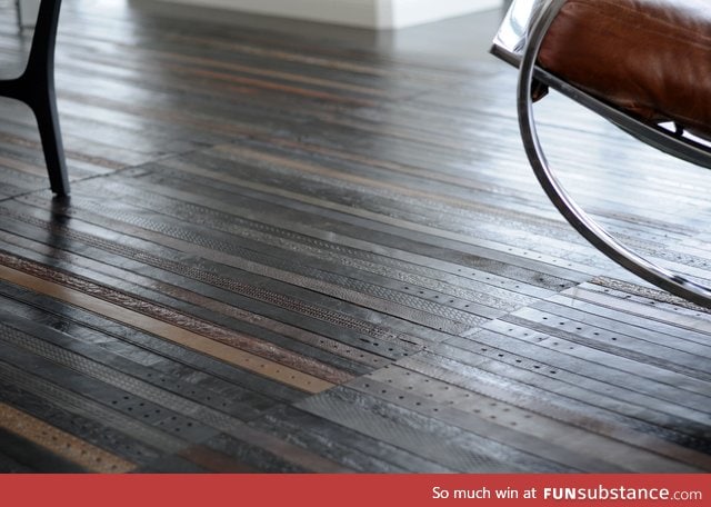 This floor is made from leather belts
