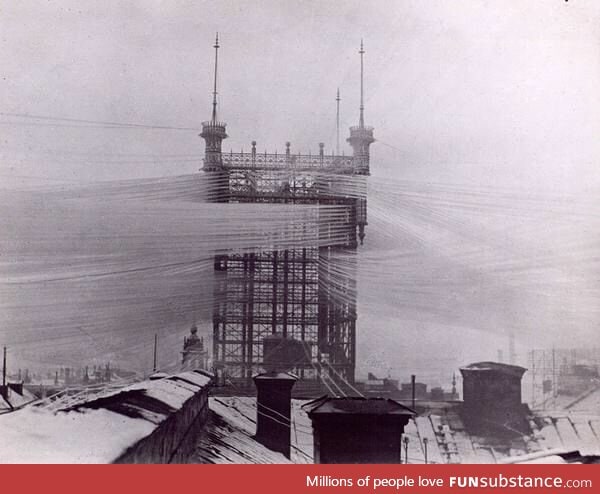 The Telefontornet connecting some 5,000 phone lines in Stockholm, 1890