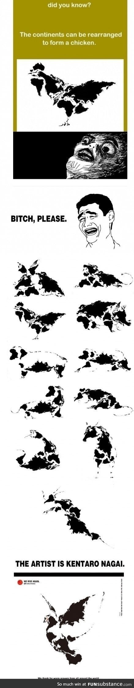 Continents arranged to form animals