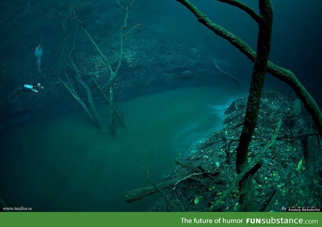 Dense water saturated with hydrogen sulfate creates an underwater river