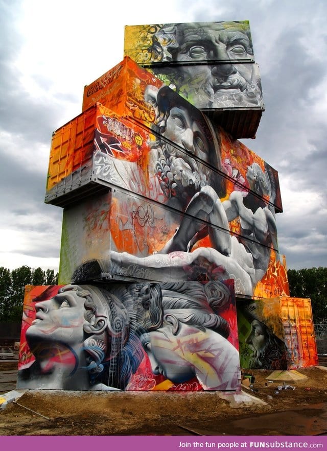 Amazing graffiti of Greek gods on containers