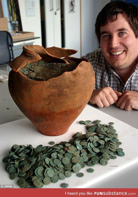First-time treasure hunter finds 10,000 Roman coins