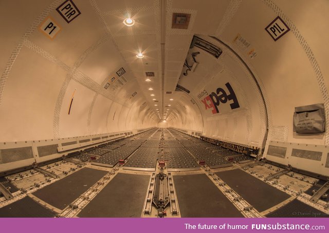 The inside of a FedEx Boeing 757 without any cargo inside