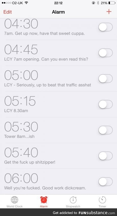 My friend offered to rename my alarms...He takes it seriously