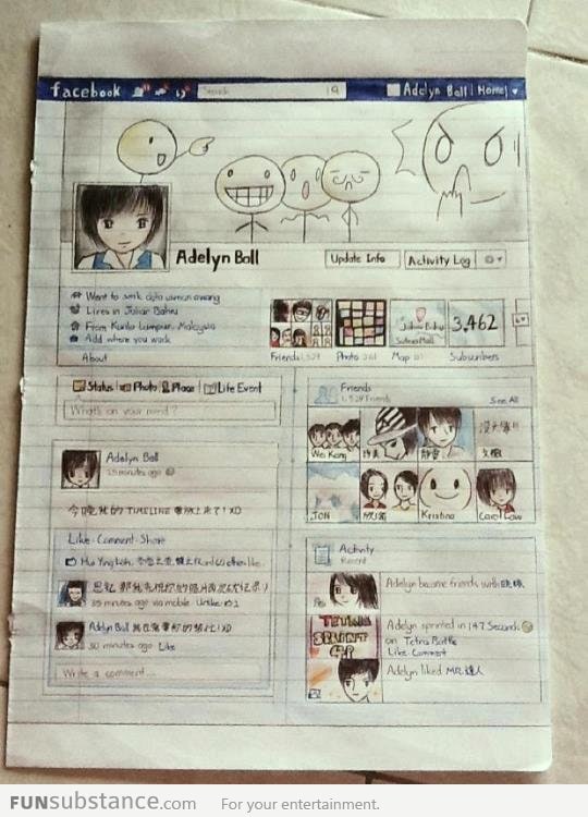 Facebook timeline on paper