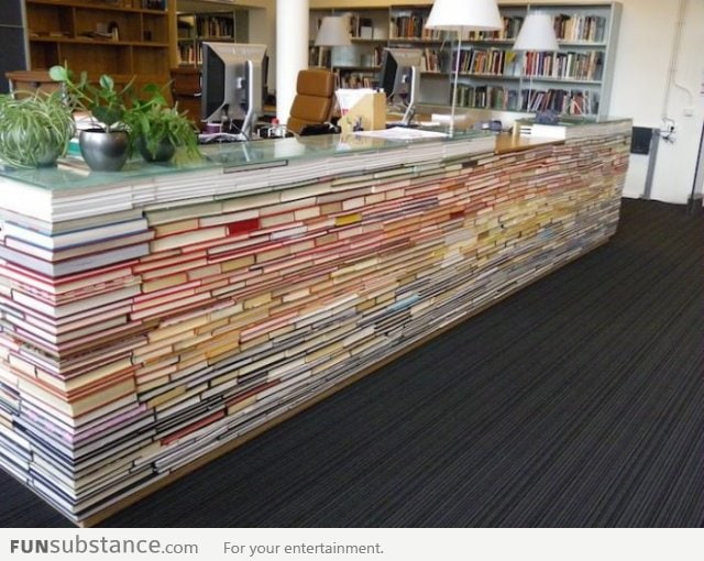 Information desk made from recycled books