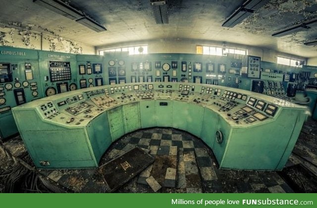 Abandoned power plant control room