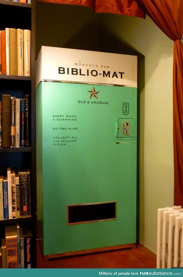 This vending machine dispenses a random book for $2.00