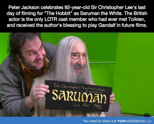 92 year old Christopher Lee filming his last scene as Saruman in London