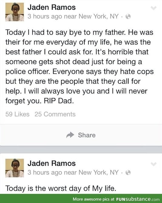 The Son of one of the Police Officers who was shot and killed posted this status update