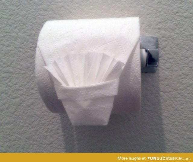 Whenever I go to parties at big fancy houses, I origami the toilet paper