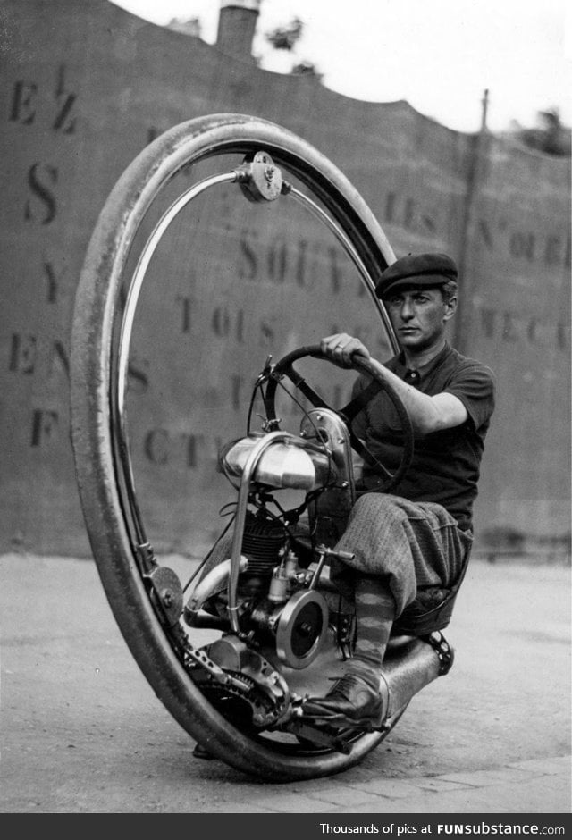 1930s man on a monocycle