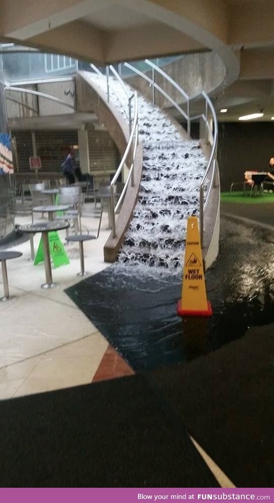Food court got a newly installed waterfall