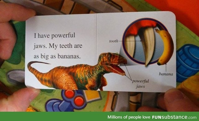 This dinosaur book actually uses a banana for scale