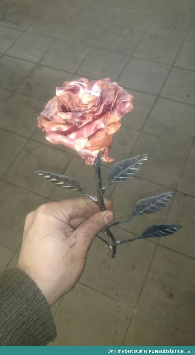 Rose made out of steel and copper