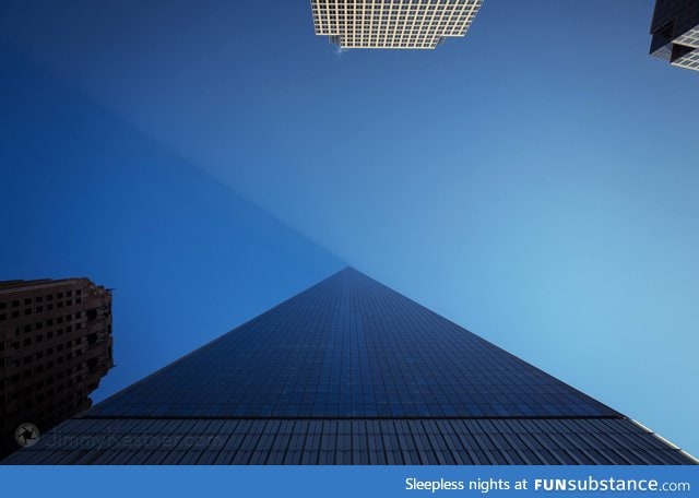 Looking up from the base of the World Trade Center