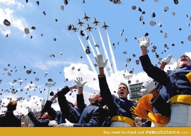 Horrified graduates flee as fighter jets attack the crowd with hats