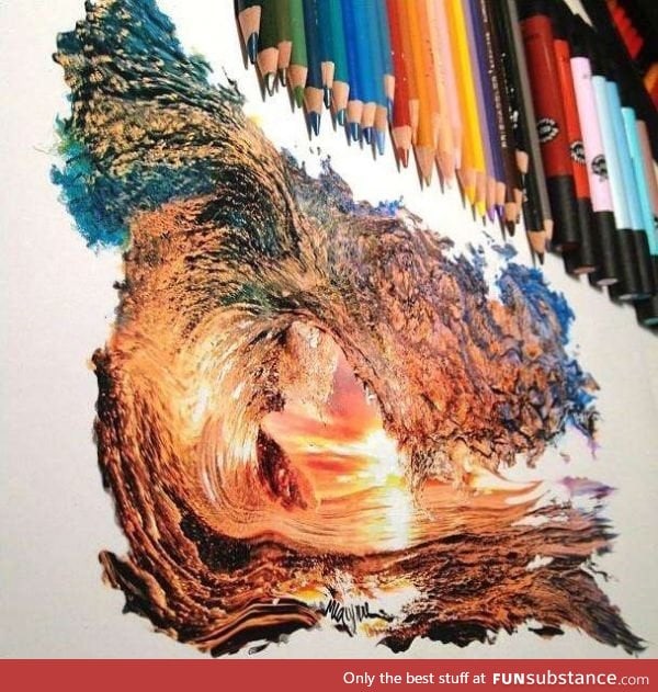 Intricate wave drawn with colored pencils