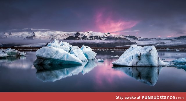 Jökulsarlon Glacier Lagoon during a summer night. Photo by Andreas Wonisch