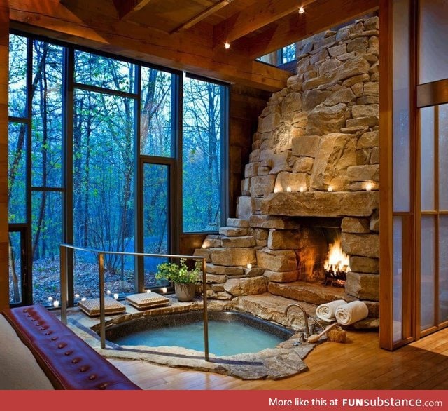 I never knew I needed an indoor hot tub and fireplace until right now