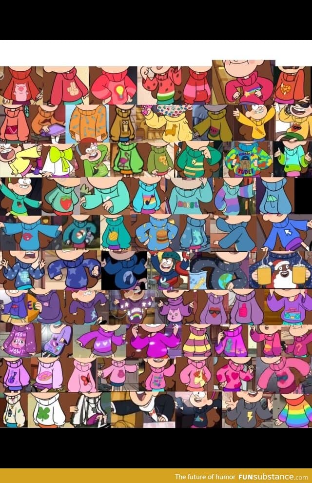 Every sweater Mabel has ever worn in Gravity Falls