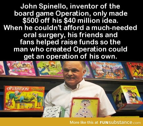 John Spinello, inventor of the board game Operation, only made $500 off his $40 million