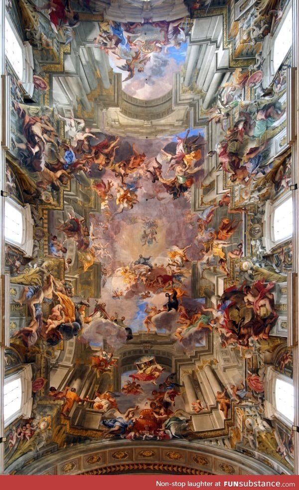 A 300-year-old fresco by Andrea Pozzo. The entire ceiling is flat