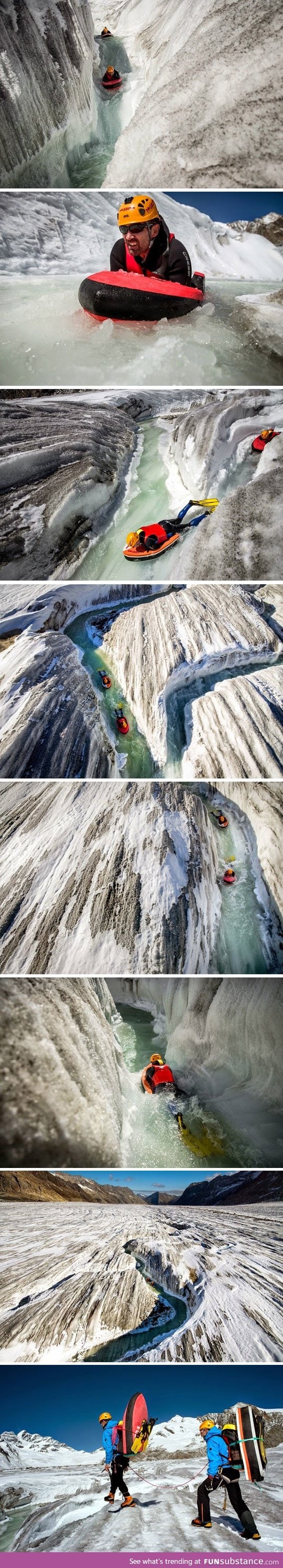 These guys turned a glacier into a water slide