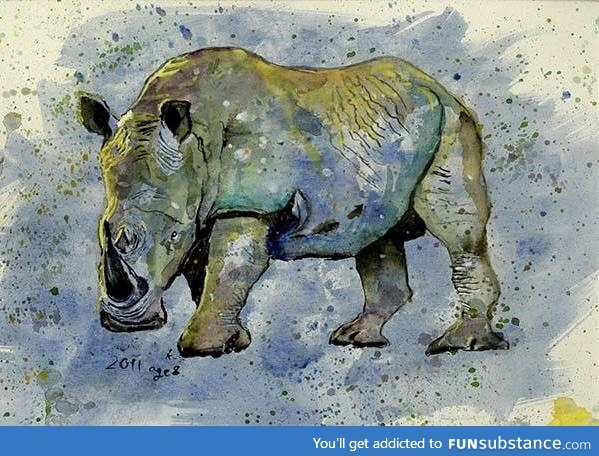 Painting of a rhino made by an 8 year old girl