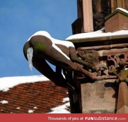 This statue in sweden has ice dripping in an interesting way