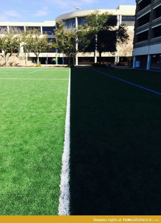 The shadow perfectly lines with the line