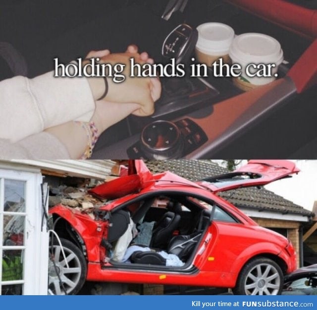 Holding hands in the car