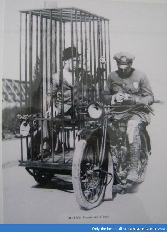 Transporting a prisoner using a motorbike in 1921